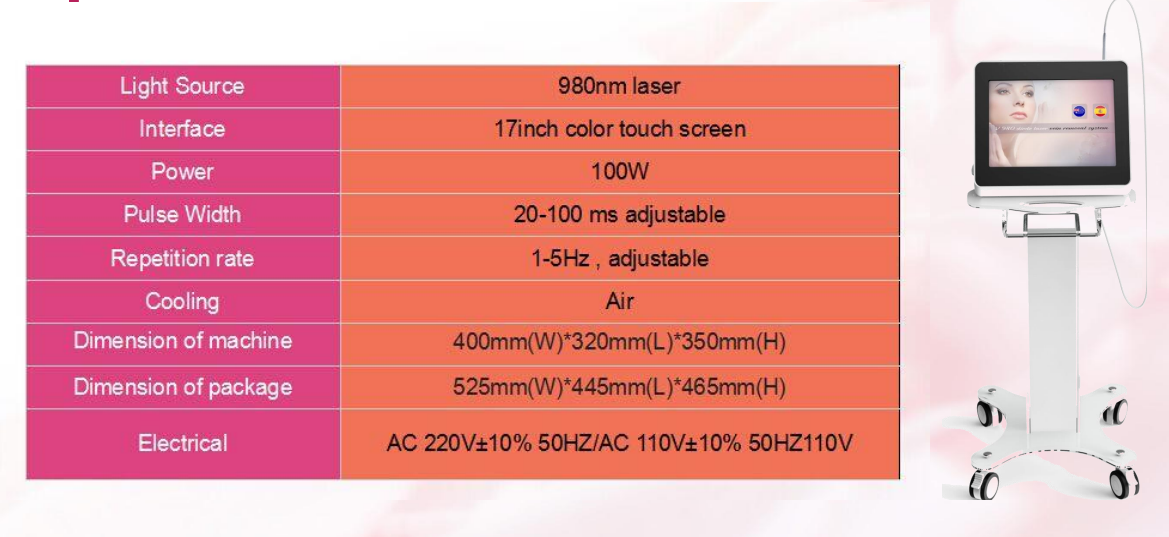 980nm Diode Laser Removal Machine For Beauty Machine 